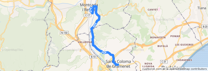 Mapa del recorrido B18 MONTCADA I REIXAC - STA. COLOMA DE G. (PL. VILA) de la línea  en Barcelone.