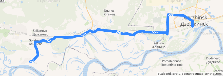 Mapa del recorrido Автобус №118 (Дубки (Володарский р-н) - Дзержинск (автовокзал)) de la línea  en ニジニ・ノヴゴロド州.