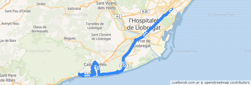 Mapa del recorrido L95 Barcelona => Castelldefels de la línea  en Испания.