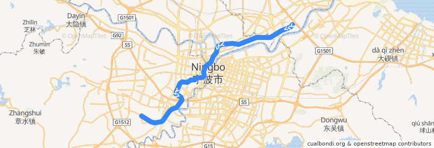 Mapa del recorrido 宁波轨道交通2号线 de la línea  en 宁波市.