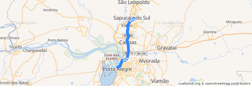 Mapa del recorrido Sul: Sapucaia - Mercado de la línea  en Metropolitan Region of Porto Alegre.