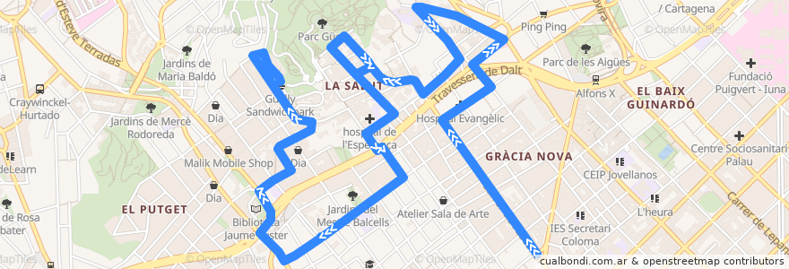 Mapa del recorrido 116 La Salut (Anada) de la línea  en 巴塞罗那.