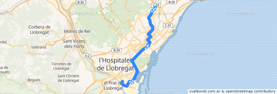 Mapa del recorrido N1 Zona Franca-Pl.Catalunya-Trinitat Nova de la línea  en 巴塞罗那.