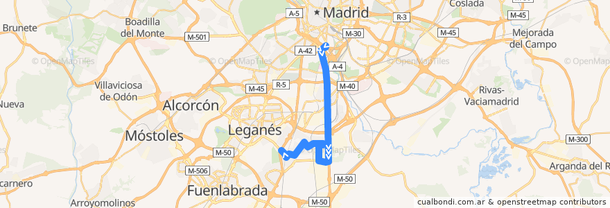 Mapa del recorrido Bus 447: Madrid - Getafe de la línea  en Comunidade de Madrid.