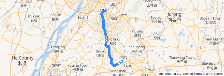 Mapa del recorrido 南京地铁S1号线 de la línea  en District de Jiangning.