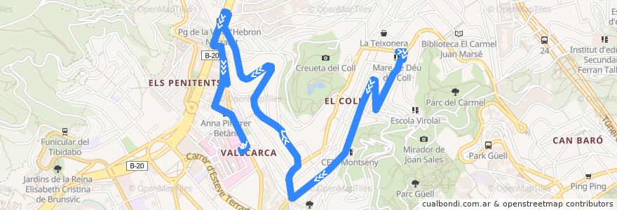 Mapa del recorrido 129 El Col => Penitentsl de la línea  en 巴塞罗那.