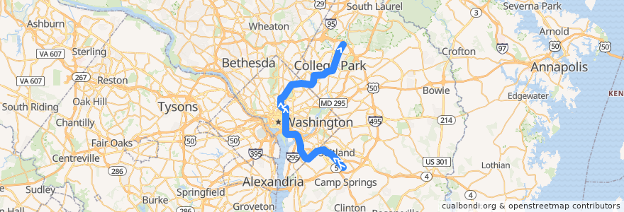 Mapa del recorrido WMATA Green Line: Branch Avenue → Greenbelt de la línea  en Vereinigte Staaten von Amerika.