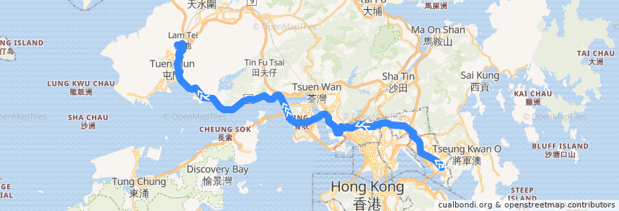 Mapa del recorrido 九巴267X線 KMB 267X (藍田站 Lam Tin Station → 兆康苑 Siu Hong Court) de la línea  en 香港 Hong Kong.