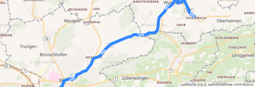 Mapa del recorrido Bus 722: Hosenruck, Post => Wil, Bahnhof de la línea  en سوئیس.