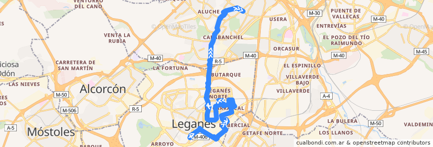 Mapa del recorrido Bus 481: Leganés (Hospital) -Madrid (Oporto) de la línea  en Comunidad de Madrid.