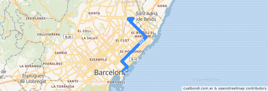 Mapa del recorrido 136 Pg. Marítim => Verneda de la línea  en 바르셀로나.