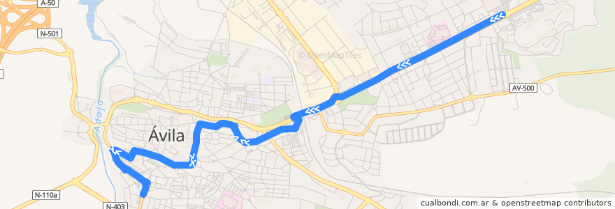 Mapa del recorrido Línea 1: San Nicolás-Escuela de Policía de la línea  en آبیلا.