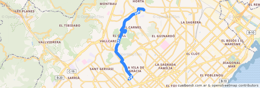 Mapa del recorrido 87 Travessera de Gràcia => Tajo de la línea  en Барселона.
