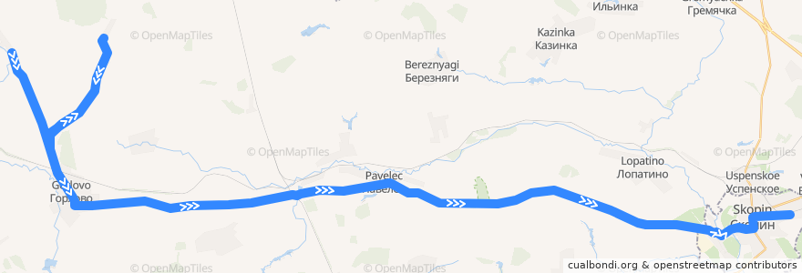 Mapa del recorrido Автобус №116 (Петрушино - Богослово - Скопин) de la línea  en Скопинский район.