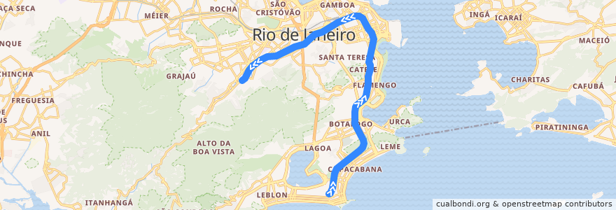 Mapa del recorrido Metrô Rio Linha 1 (General Osório --> Uruguai) de la línea  en ريو دي جانيرو.