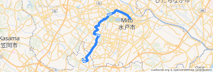 Mapa del recorrido 茨城交通バス37系統 水戸医療センター⇒桜ノ牧高校・清水⇒水戸駅 de la línea  en 水戸市.