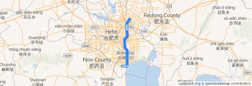Mapa del recorrido 合肥地铁1号线 de la línea  en Hefei.