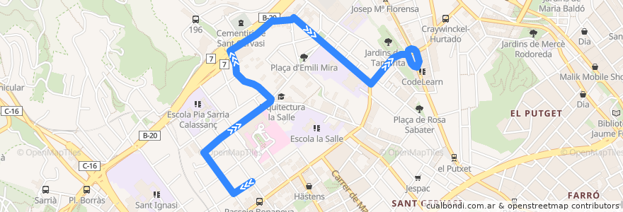 Mapa del recorrido 123 Bonanova Alta. Iradier => Av. Tibidabo de la línea  en 巴塞罗那.