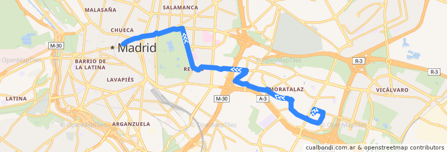 Mapa del recorrido Bus 20: Pavones - Puerta del Sol de la línea  en Madrid.