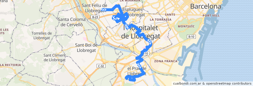 Mapa del recorrido L10 Sant Feliu de L. (C. Comarcal) => El Prat de L. (St. Cosme) de la línea  en Barcelone.