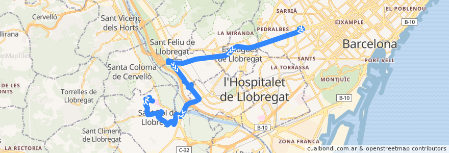 Mapa del recorrido L79 Barcelona (L'Illa) => Sant Boi de L. (Parc Sanitari Sant Joan de Déu) de la línea  en Baix Llobregat.