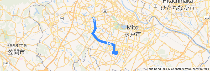 Mapa del recorrido 茨城交通バス 赤塚駅南口⇒桜ノ牧高校⇒県庁バスターミナル de la línea  en 水戸市.