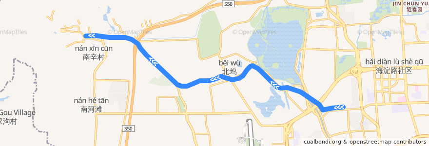 Mapa del recorrido 西郊线 de la línea  en Haidian District.