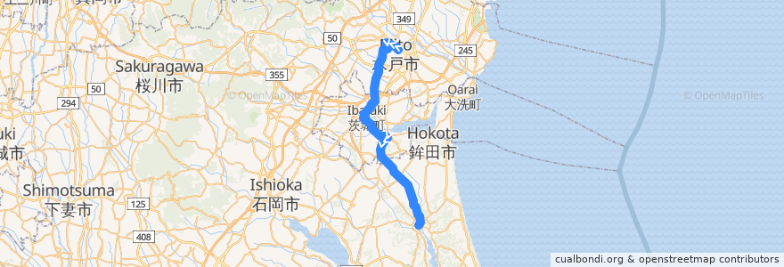 Mapa del recorrido 関鉄グリーンバス 水戸駅⇒茨城町役場・海老沢⇒鉾田駅 de la línea  en 茨城県.