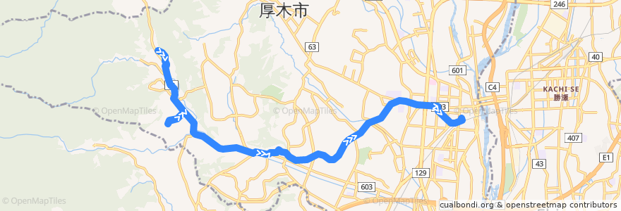 Mapa del recorrido 厚木33系統 de la línea  en Atsugi.