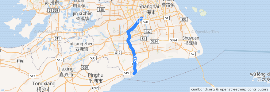 Mapa del recorrido CR 金山线: 上海南 → 金山卫 de la línea  en Şanghay.