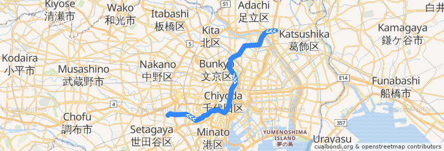 Mapa del recorrido 東京メトロ千代田線 : 綾瀬→代々木上原 de la línea  en 東京都.