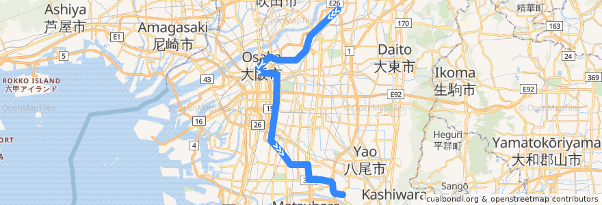 Mapa del recorrido 大阪市営地下鉄谷町線 de la línea  en 大阪市.