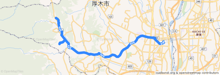Mapa del recorrido 厚木33系統 de la línea  en Atsugi.