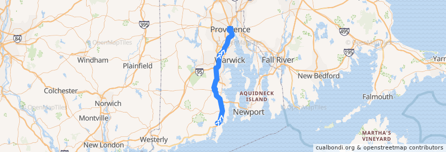 Mapa del recorrido RIPTA 65x Wakefield Park-n-Ride to Turk's Head de la línea  en ロードアイランド州.
