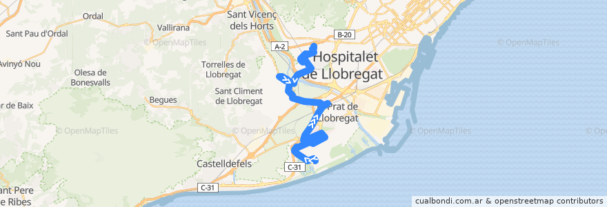 Mapa del recorrido L77 Aeroport Terminal T1 => Sant Joan Despí (H. Comarcal Moisès Broggi) de la línea  en Baix Llobregat.