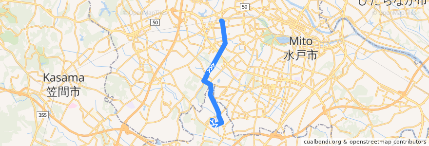 Mapa del recorrido 茨城交通バス 水戸医療センター⇒大山原⇒赤塚駅南口 de la línea  en Prefettura di Ibaraki.