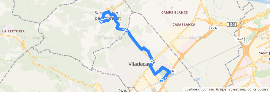 Mapa del recorrido L88 Viladecans (Estació Rodalies) => Sant Climent de L. (La Rodera) de la línea  en Baix Llobregat.