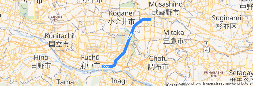 Mapa del recorrido 西武多摩川線 de la línea  en Tokyo.