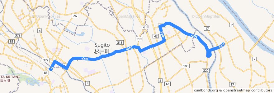 Mapa del recorrido 朝日バスTD11系統 関宿中央ターミナル⇒船戸橋⇒東武動物公園駅 de la línea  en 埼玉県.
