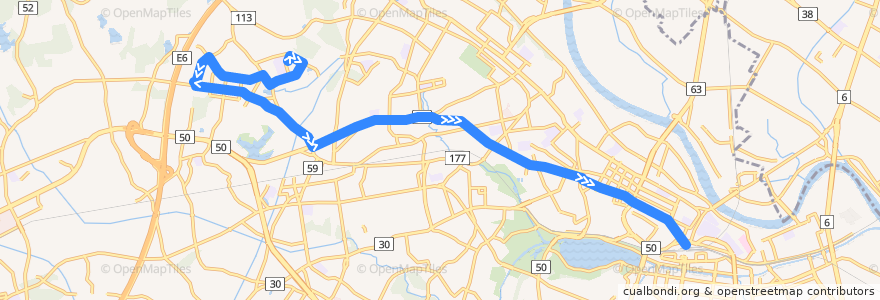 Mapa del recorrido 茨城交通バス31R系統 双葉台五丁目⇒中丸・国道（赤塚二丁目）⇒水戸駅 de la línea  en 水戸市.