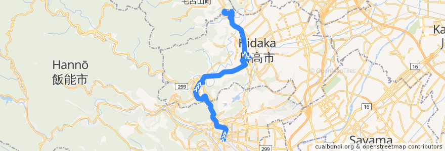 Mapa del recorrido 医大32 高麗川駅経由埼玉医大国際医療センターゆき de la línea  en 埼玉県.