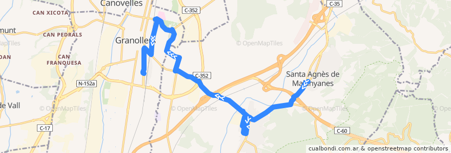 Mapa del recorrido L52 Santa Agnès - La Roca - Hospital- Granollers de la línea  en Вальес-Орьенталь.