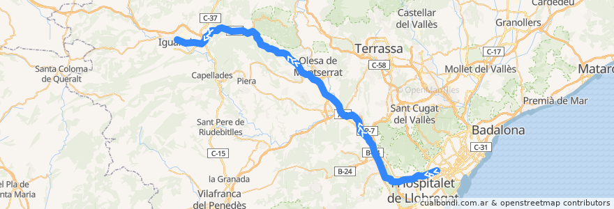 Mapa del recorrido e5: Barcelona - Igualada (A-2) de la línea  en Barcelona.