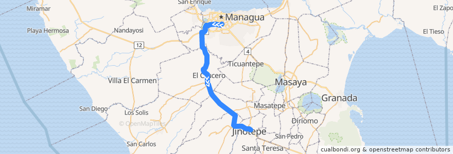 Mapa del recorrido Microbus Expreso: Managua -> Jinotepe de la línea  en نيكاراجوا.