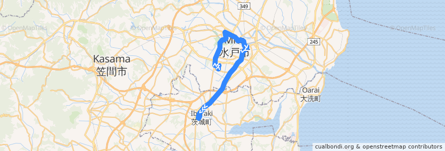 Mapa del recorrido 関東鉄道バス 県庁バスターミナル⇒千波・水戸駅・台町⇒茨城町役場 de la línea  en 茨城县.
