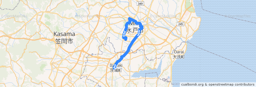 Mapa del recorrido 関東鉄道バス 茨城町役場⇒台町・水戸駅・千波⇒県庁バスターミナル de la línea  en 茨城県.