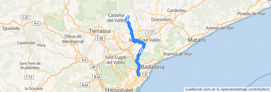 Mapa del recorrido e10: Setmenat - Barcelona de la línea  en برشلونة.
