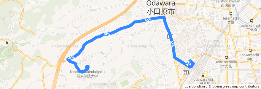 Mapa del recorrido 小田原駅西口⇔関東学院大学 de la línea  en Odawara.