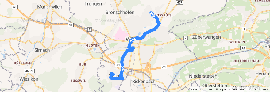 Mapa del recorrido Bus 702: Wil, Neugruben => Wil, Bahnhof => Wilen bei Wil de la línea  en Suíça.