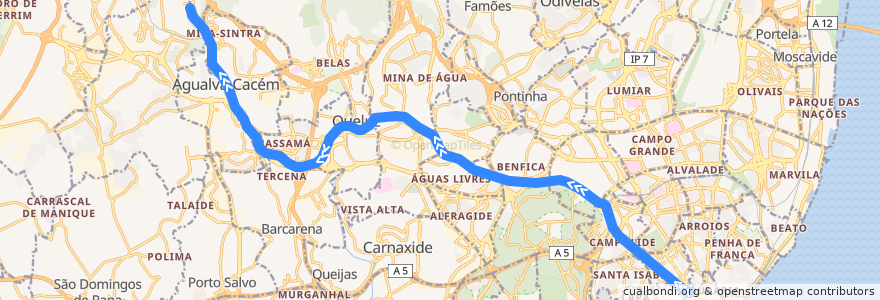 Mapa del recorrido Linha de Sintra: Rossio → Mira Sintra-Meleças de la línea  en Лиссабон.